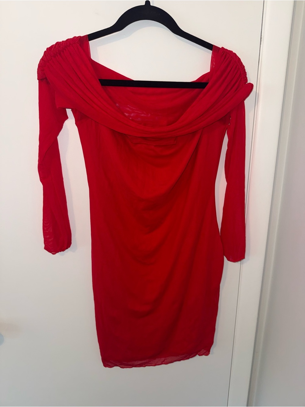Elegant Red Long-Sleeve Off-Shoulder Dress